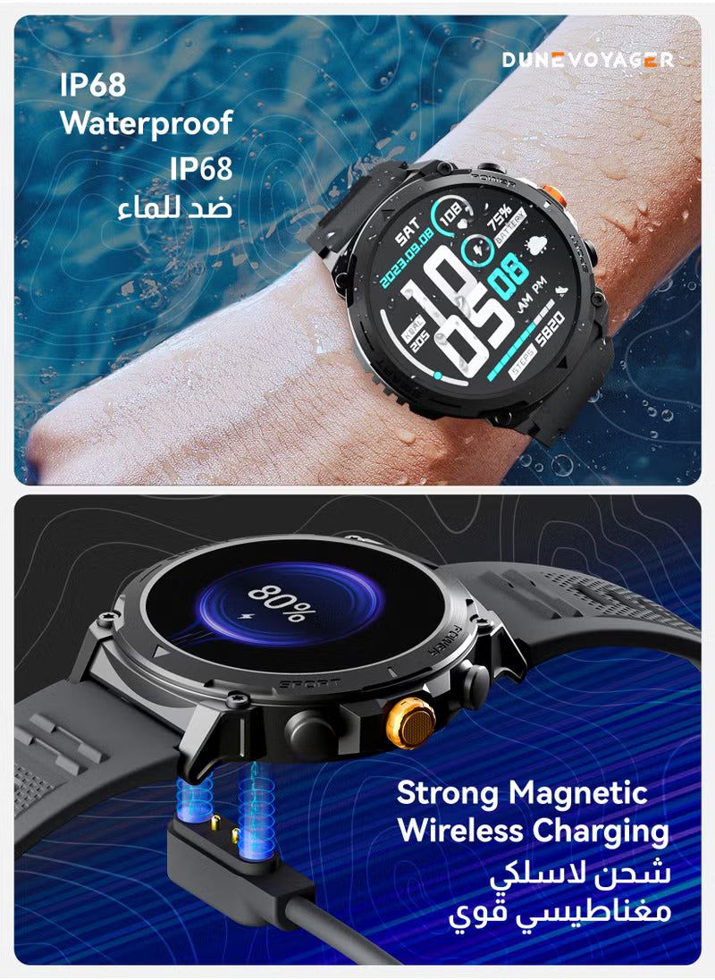ساعة DV الذكية بشاشة AMOLED مقاس 1.43 بوصة، مقاومة للماء، تدعم مكالمات البلوتوث
