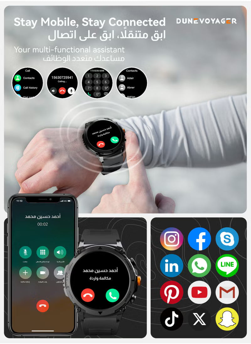 ساعة DV الذكية بشاشة AMOLED مقاس 1.43 بوصة، مقاومة للماء، تدعم مكالمات البلوتوث