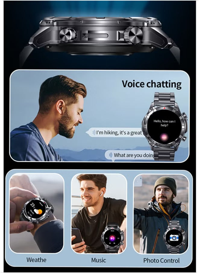 ساعة ذكية رجالية قوية بخاصية المكالمات عبر البلوتوث، وشاشة HD مقاس 1.52 بوصة، ومقاومة للماء